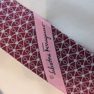 Salvatore Ferragamo Burgundy and Pink Patterned Silk Tie